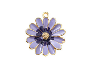 Lilac Enamel Daisy Flower Charm with Gold Finish 28mm