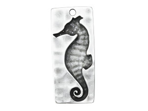 Antique Silver Seahorse Pendant, 41.3x18.4mm