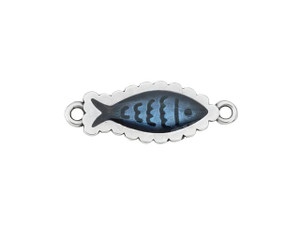 Deep Blue Fish Connector, Antique Silver Finish, 27x9.9mm