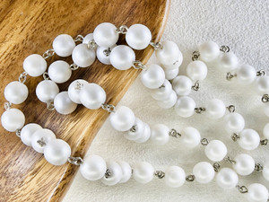 8mm Czech Glass Snow Pearl Beaded Chain, Antique Silver-Plated Chain, 39"