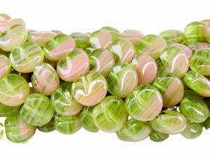 Hurricane Glass Peach Beads, Peach & Green Swirl, 12mm