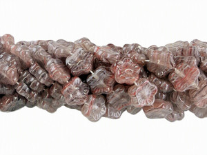 Vintage Hurricane Glass Flower Beads, Red & Black Swirl, 10mm