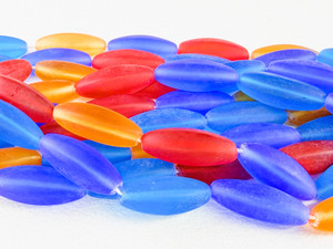 Vintage Czech Glass Frosted Oval, Multi Colors, 26x10mm