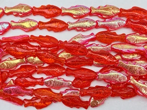 Vintage Czech Glass Fish Beads, Hyacinth AB, 25x11mm