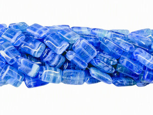 Hurricane Glass Rectangle Beads, Blue Tide Swirl, 12x8mm