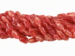 Vintage Hurricane Glass Tulip Beads, Red Swirl, 10x7mm