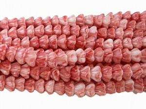 Hurricane Glass Bellflower Beads, Opaque Red Swirl, 8x6mm