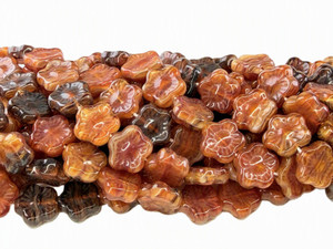Vintage Hurricane Glass Flower Beads, Spiced Amber Swirl, 10mm