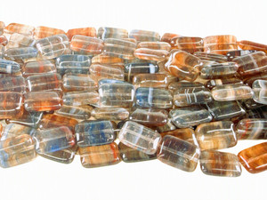 Hurricane Glass Rectangle Beads, Banded Agate Swirl, 12x8mm