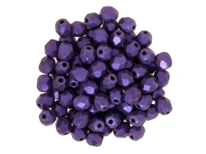 Czech Fire-Polish Glass, 4mm Faceted Round Beads, Metallic Purple Suede