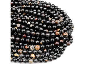 Natural Black Tourmaline 6mm Smooth Round Bead Strand