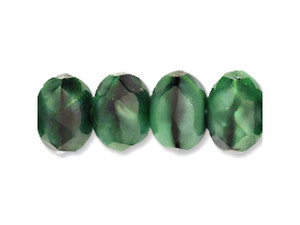 Czech Gem-Cut Rondelle 9 x 6mm Green w/Black (25pc Strand) by Starman