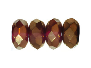 Czech Gem-Cut Rondelle 7 x 5mm : Fuchsia - Bronze Vega (25pcs)