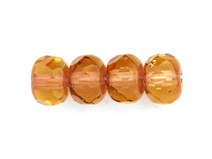 Czech Gem-Cut Rondelle 6 x 4mm Copper and Lt Topaz (25pc Strand) by Starman