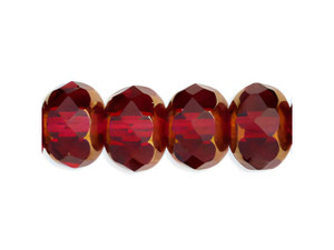 Czech Gem-Cut Rondelle 9 x 6mm Copper and Fuchsia (25pc Strand) by Starman