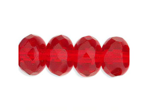 Czech Gem-Cut Rondelle 9 x 6mm Siam Ruby (25pc Strand) by Starman