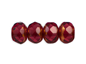 Czech Gem-Cut Rondelle 7 x 5mm Copper and Fuchsia (25pc Strand) by Starman
