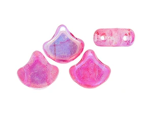 Matubo 2-Hole Pink Summer Rainbow Ginkgo Leaf Bead 2.5-Inch Tube