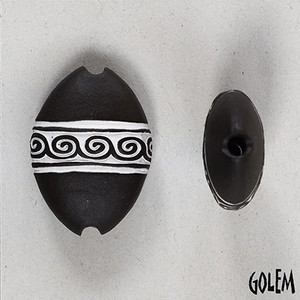 Golem Design Studio Black and White Oval Meander Medium Almond Bead