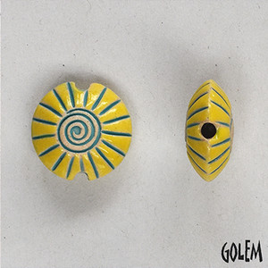Golem Design Studio Yellow and Blue Spiral Small Lentil Bead