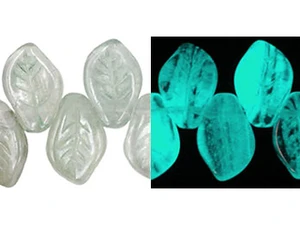 Czech Leaves 14 x 9mm : Glow in the Dark - Luster - Transparent Prairie Green
