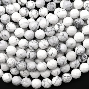 Howlite 8mm Faceted Round Bead Strand - AAA Grade