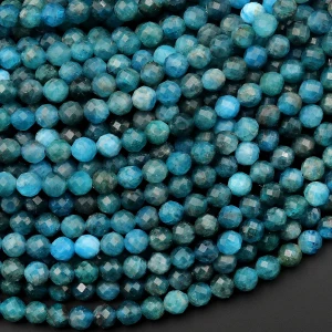 Blue Apatite 4mm Micro Faceted Round Bead Strand