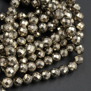 Titanium Pyrite 6mm Faceted Round Bead Strand