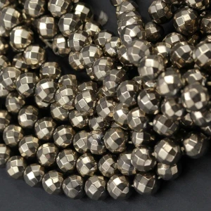 Titanium Pyrite 8mm Faceted Round Bead Strand