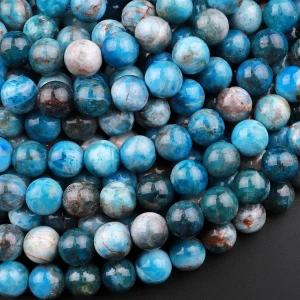 Blue Apatite 6mm Smooth Round Bead Strand