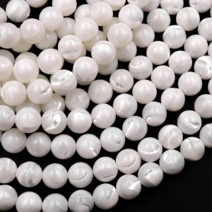 White Mother of Pearl 8mm Smooth Round Bead Strand - AAA Grade