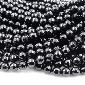 Black Onyx 4mm Faceted Round Bead Strand