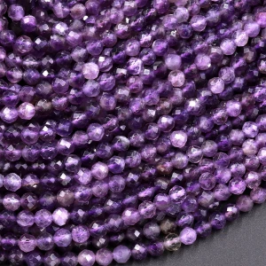Natural Amethyst 6mm Faceted Round Bead Strand - AAA Grade