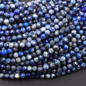 Denim Blue Lapis Lazuli 4mm Faceted Round Bead Strand