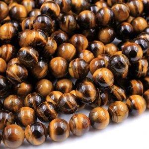 Tiger's Eye 8mm Smooth Round Bead Strand - AAA Grade