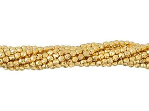 Czech Glass 2mm 24k Gold-Plated Fire-Polish Bead Strand by Starman Czech Glass 2mm 24k Gold-Plated Fire-Polish Bead Strand by Starman