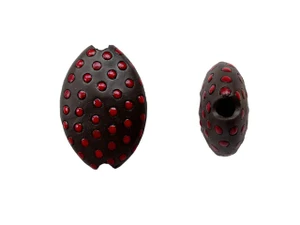 Golem Design Studio Medium Dark Clay Oval Bead with Red Polka Dots