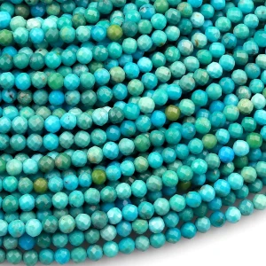 Natural Turquoise 2mm Micro-Faceted Round Bead Strand - AAA Grade