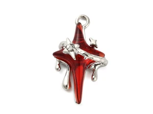 Red Gothic Resin Star Pendant with Gold-Tone Frame 32x19mm