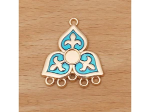 Deep Sky Blue Enamel Clover Chandelier Link 29x25mm