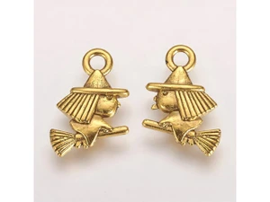 Antique Gold Tibetan-Style Witch Charm 13x11mm