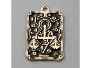 Light Gold Scales Tarot Enamel Pendant 28x18mm