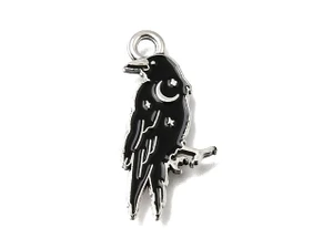Antique Silver Crow Enamel Pendant 25x12mm Antique Silver Crow Enamel Pendant 25x12mm