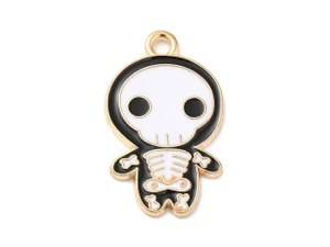 Gold-Plated Skeleton Enamel Charm 24x14.5mm