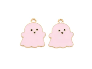Light Gold and Pink Ghost Enamel Charm 21.5x17mm