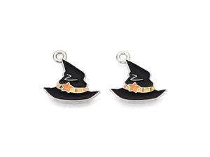 Platinum-Finish Witch Hat Enamel Charm 17.5x17mm