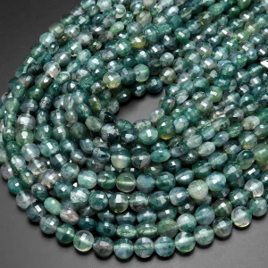 Natural Green Moss Agate 6mm Coin Bead Strand