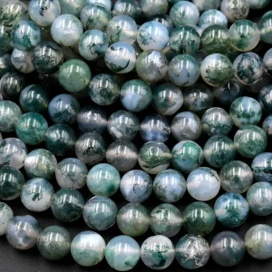 Natural Green Moss Agate 8mm Coin Bead Strand