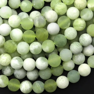 Natural Matte Green Serpentine Jade 6mm Smooth Round Bead Strand