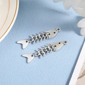 Antique Silver Articulated Fish Skeleton Pendant 50x11mm (1 Piece)